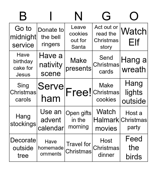 Christmas Traditions Bingo Card