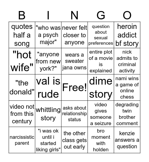 cootie's card Bingo Card