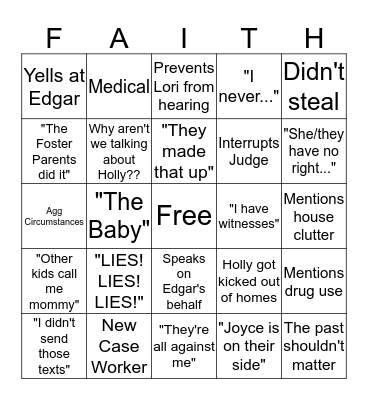 Faith at court Bingo Card