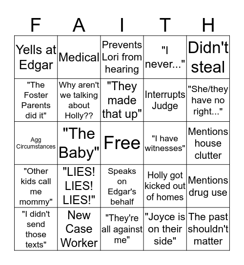 Faith at court Bingo Card