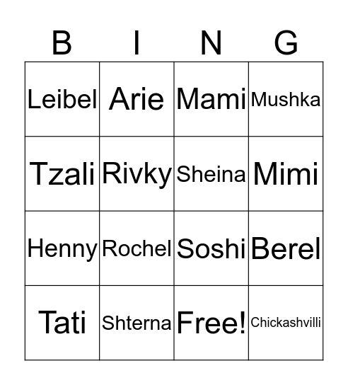Tati Bingo Card