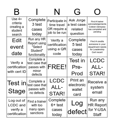 LCDC RELEASE 3.1 TESTING - 4/30/2014 Bingo Card