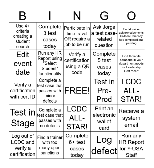 LCDC RELEASE 3.1 TESTING - 4/30/2014 Bingo Card