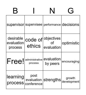 Evaluation Bingo Card