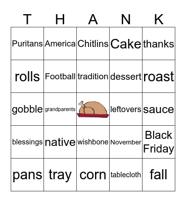 Ali's Thanksgiving Bingo Card
