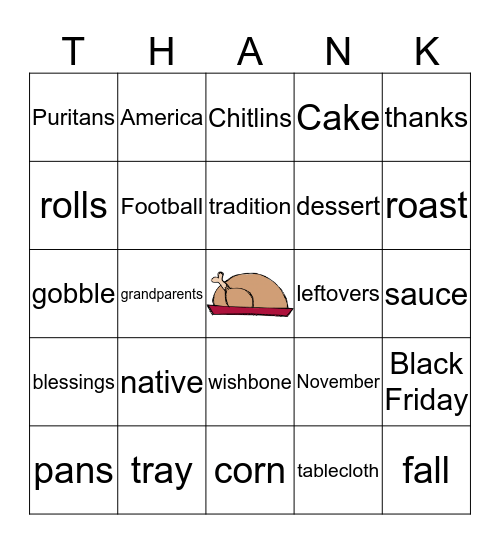 Ali's Thanksgiving Bingo Card