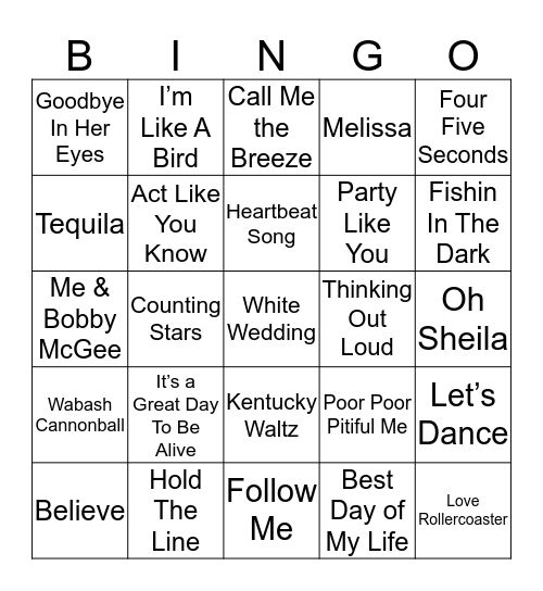 Music Bingo 37-12 Bingo Card