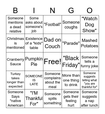 THANKSGIVING BINGO Card