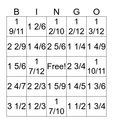 IMPROPER FRACTION TO MIXED NUMBER Bingo Card