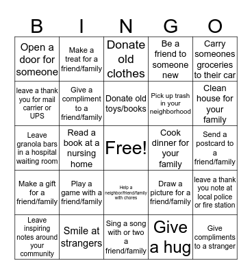 Thanksgiving Kindness Bingo (Extra Credit) Bingo Card