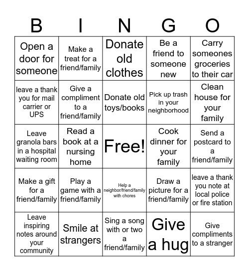 Thanksgiving Kindness Bingo (Extra Credit) Bingo Card