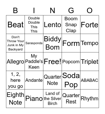 Music BINGO Card