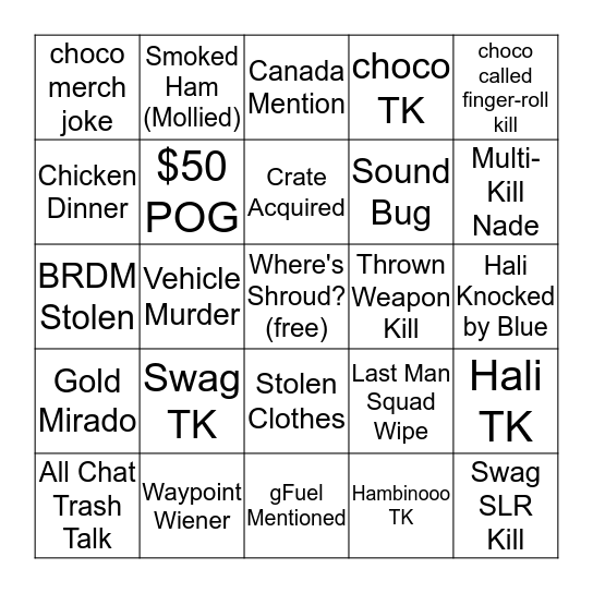 Twitch Rivals Bingo Card