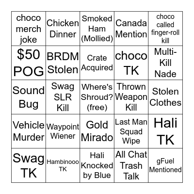 Twitch Rivals Bingo Card