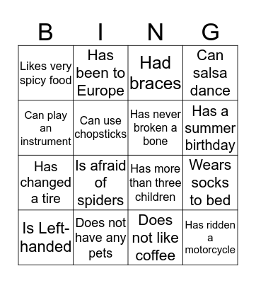 Get To Know You Bingo Card