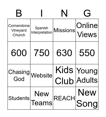 Team Vineyard BINGO Card