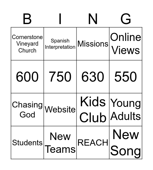 Team Vineyard BINGO Card