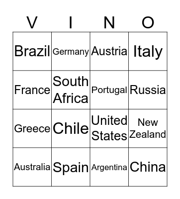 Wine Around the World Bingo Card