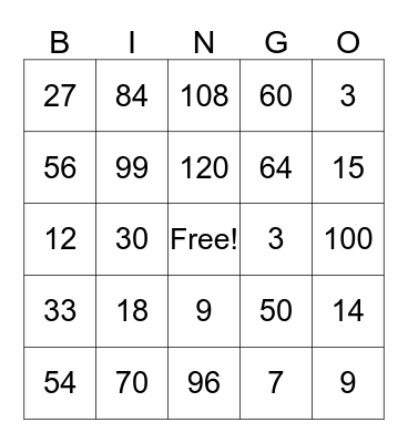 MULTIPLICATION BINGO Card
