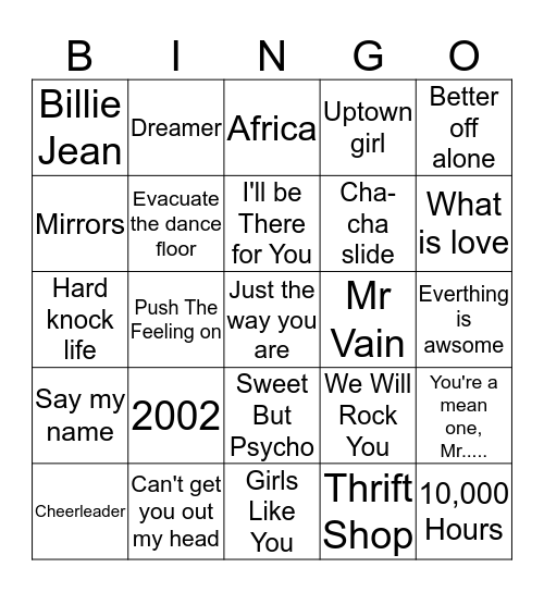 Music Bingo Card