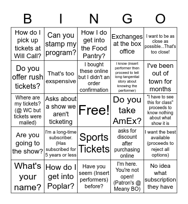 Patron Bingo Card