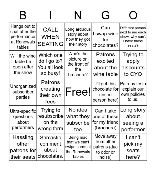 Renewals Bingo Card