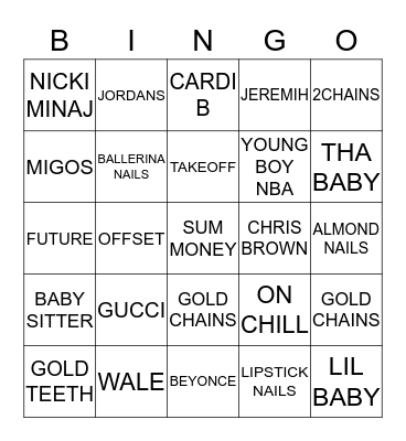 HIP HOP BINGO Card