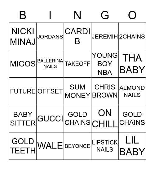 HIP HOP BINGO Card