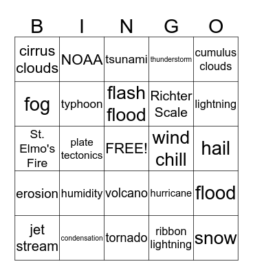 Weather Bingo Card