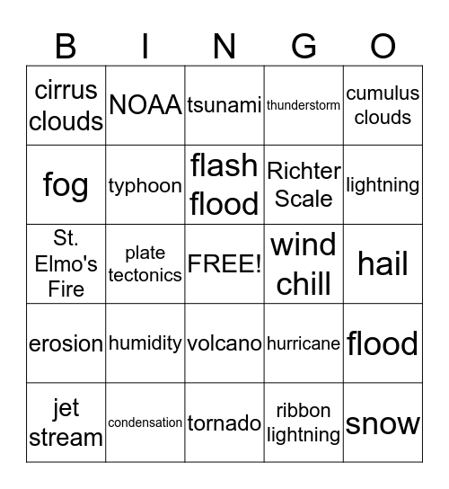 Weather Bingo Card