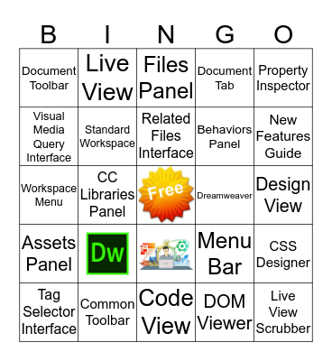Dreamweaver-Getting to Know Your Workspace Bingo Card