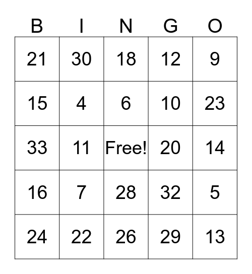 Gram to Kilogram Bingo Card