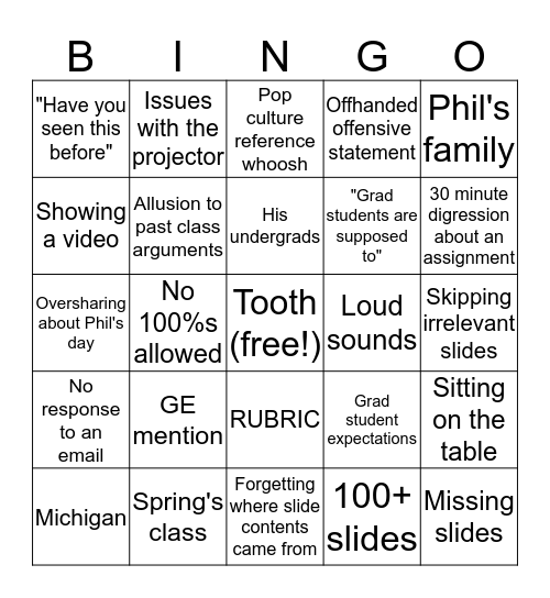 631 Bingo Card