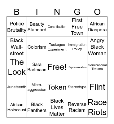 Black in America Bingo Card