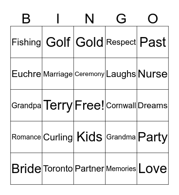 Terry's & Linda's 50th Anniversary Bingo Card