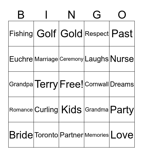 Terry's & Linda's 50th Anniversary Bingo Card