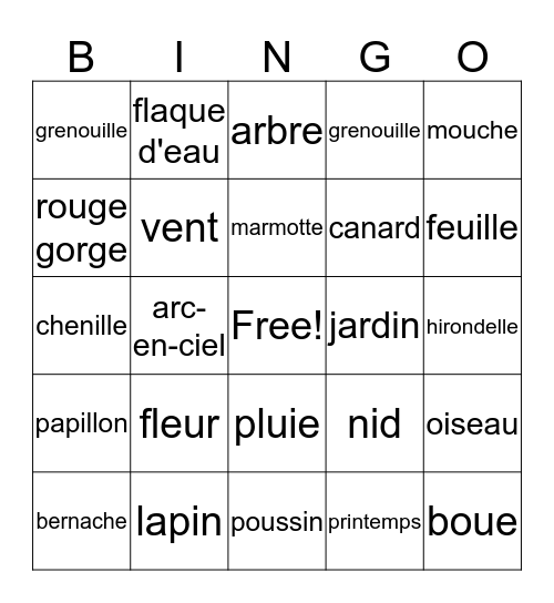 printemps Bingo Card