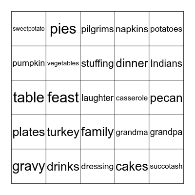 Thanksgiving Bingo Card