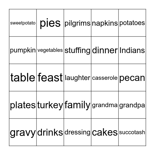 Thanksgiving Bingo Card