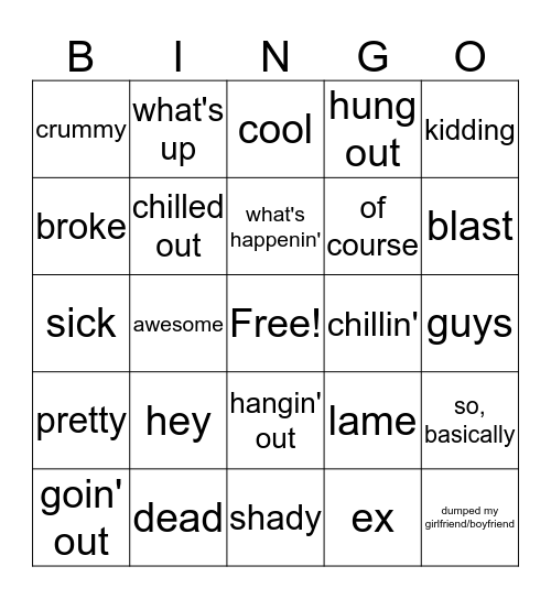 ESL Slang Bingo Card