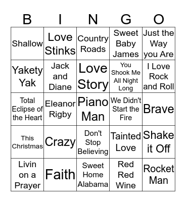 Thanksgiving Music Bingo Card