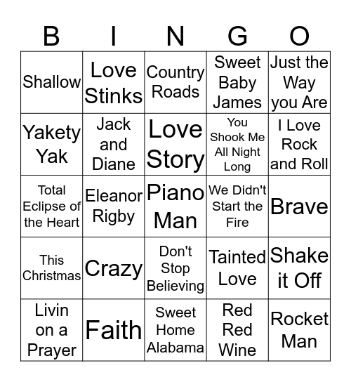 Thanksgiving Music Bingo Card