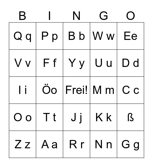 Das Alphabet Bingo Card