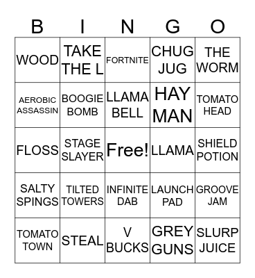 FORTNITE BINGO Card