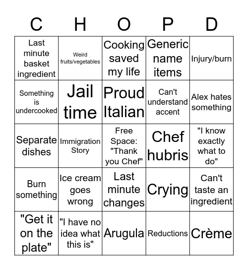 Chopped Bingo Card