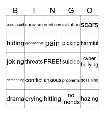 BULLYING Bingo Card