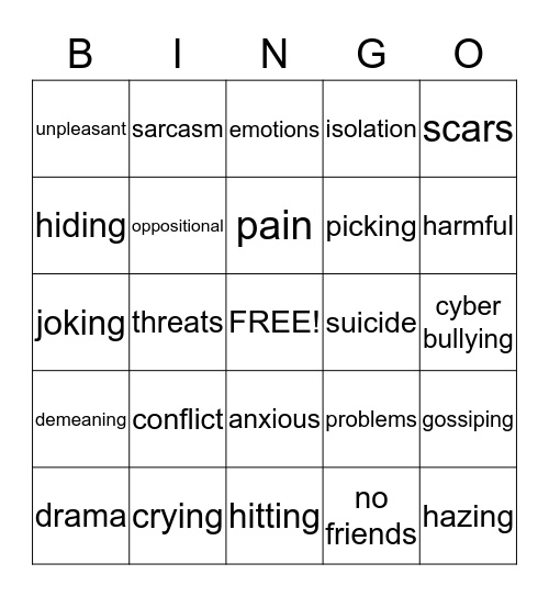 BULLYING Bingo Card