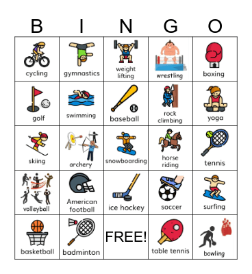 Sports Bingo Card