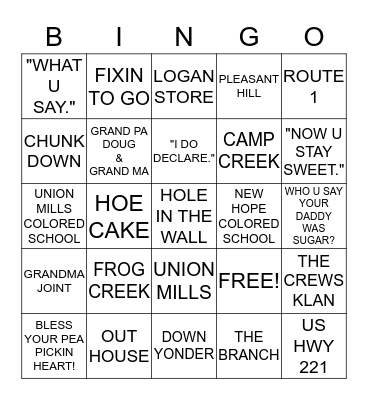 CREWS  FAMILY STYLE Bingo Card