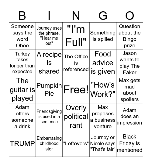 Friendsgiving Bingo Card